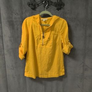 Michael Kors Yellow Tab Sleeve Hoodie Shirt Size Large